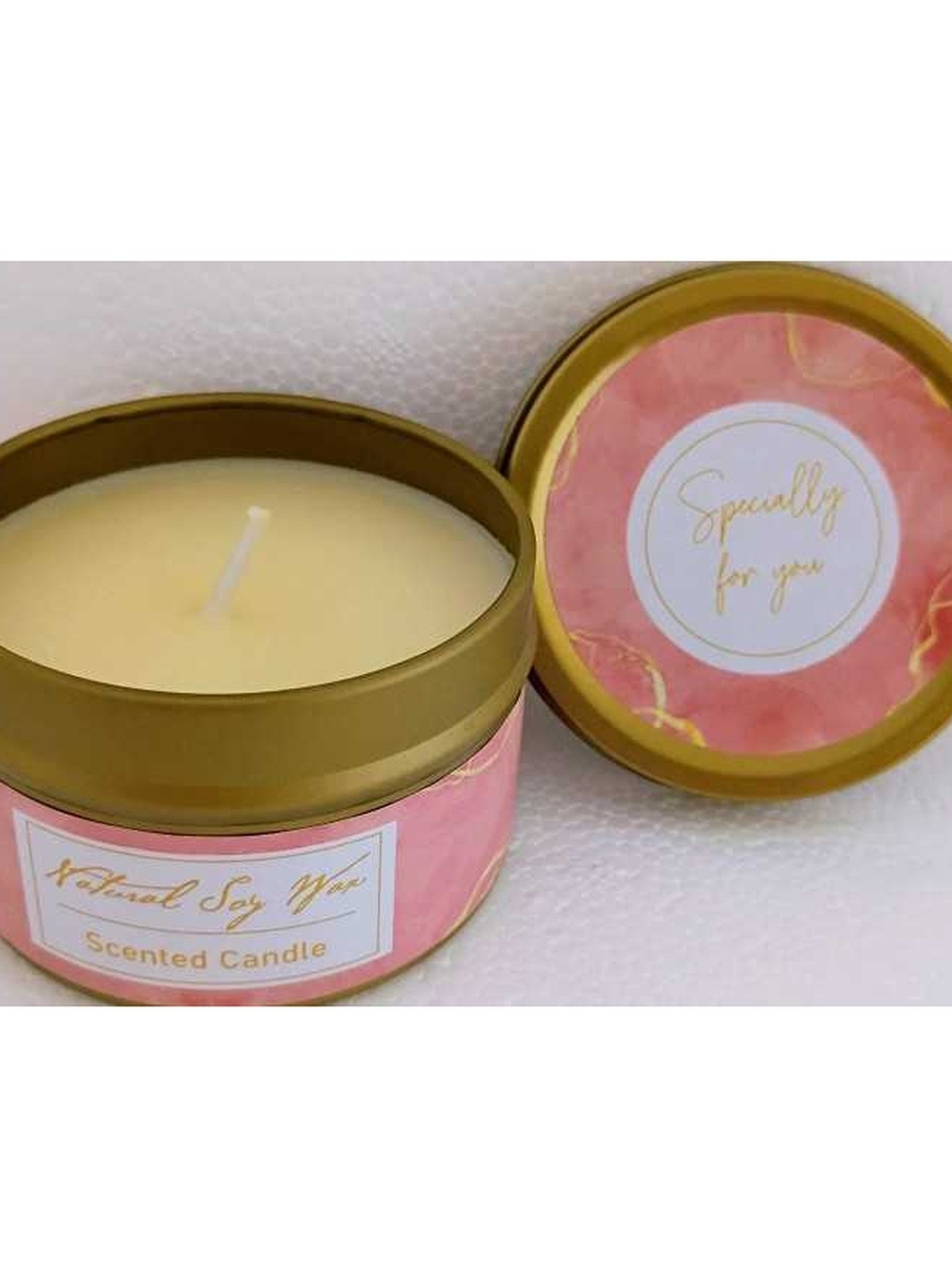 Pink Scented Soy Candle - Gold Tin